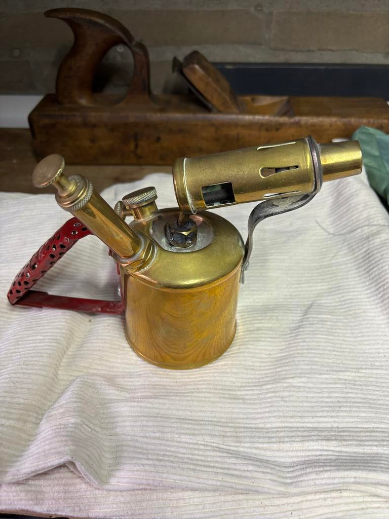 Vintage Primus Soldeerlamp - Messing met Rode Handgreep, Antiek en Kunst, Ophalen of Verzenden