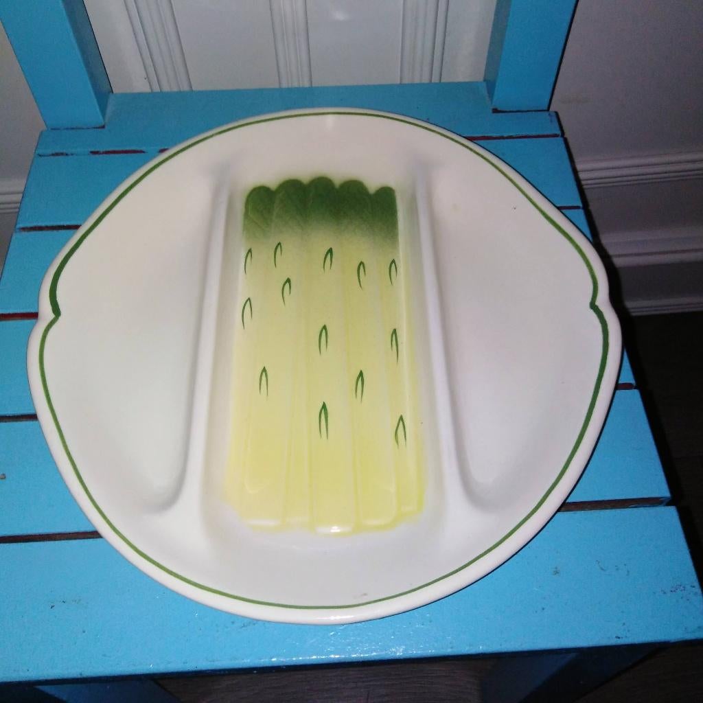 Mooie aspergeschaal met asperge opdruk - made in France, Ophalen, Gebruikt, Schaal of Schalen, Overige stijlen