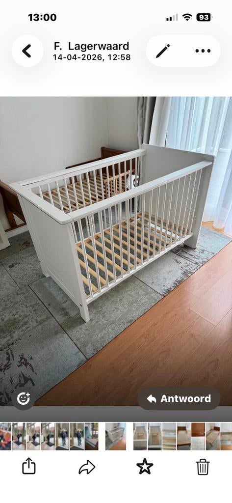 Kinderledikant wit met blauw hemeltje en matras, Ophalen of Verzenden, Gebruikt, Ledikant