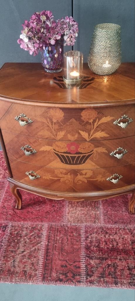 Ladenkastje kersenfineer met inlegwerk rode bloem, Ophalen, Gebruikt, 50 tot 100 cm, Landelijk