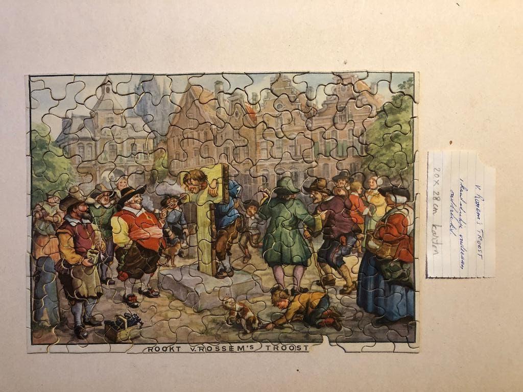 Vooroorlogse reclame puzzel karton van Rossem’s Troost tabak, Ophalen of Verzenden, Gebruikt, Overige typen