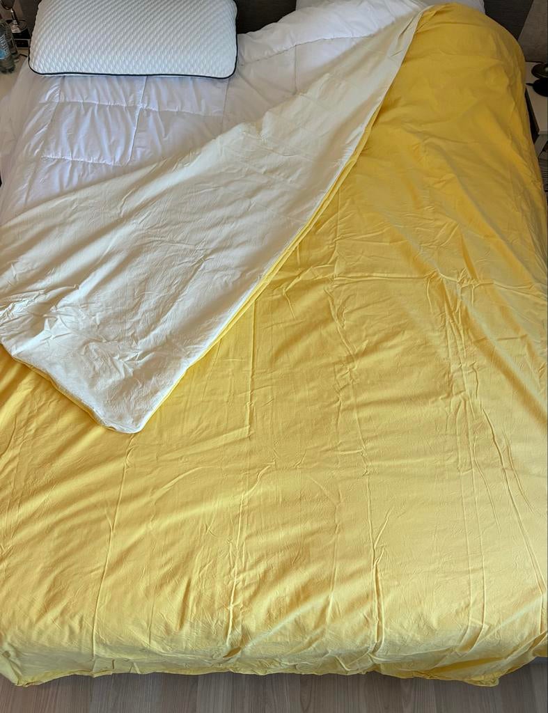 Hema katoenen dekbedhoes 200x220cm geel-wit, Ophalen of Verzenden, Zo goed als nieuw, Geel, Dekbedovertrek