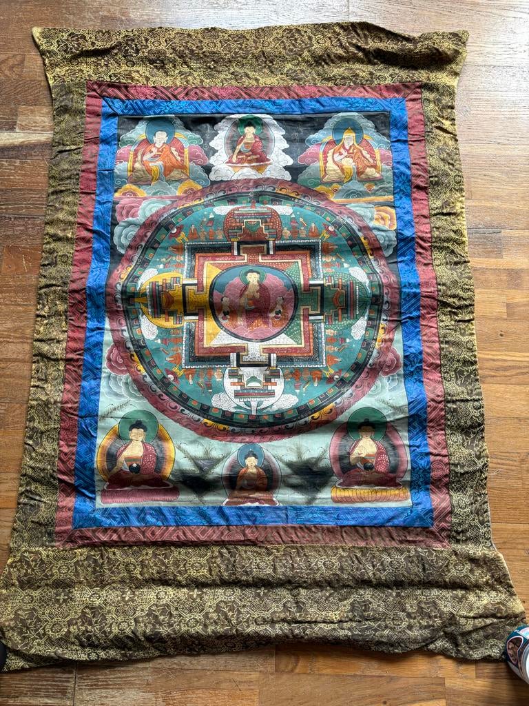 Antieke Boeddhistische Thangka met Mandala en Boeddha's, Antiek en Kunst, Ophalen of Verzenden