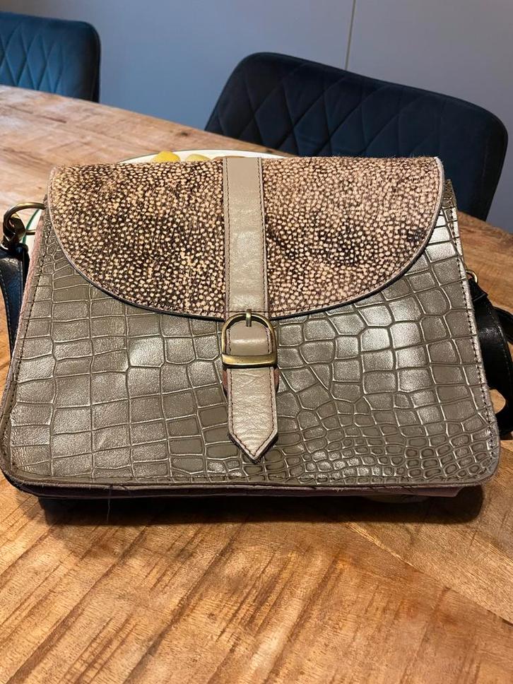 Booming Bags leren tas - B 26cm, H 21,5cm, Sieraden, Tassen en Uiterlijk, Tassen | Damestassen, Gebruikt, Handtas, Bruin, Ophalen of Verzenden