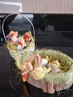 Vintage Paas Decoratie. papier-maché schaaltje met paashazen, Ophalen of Verzenden