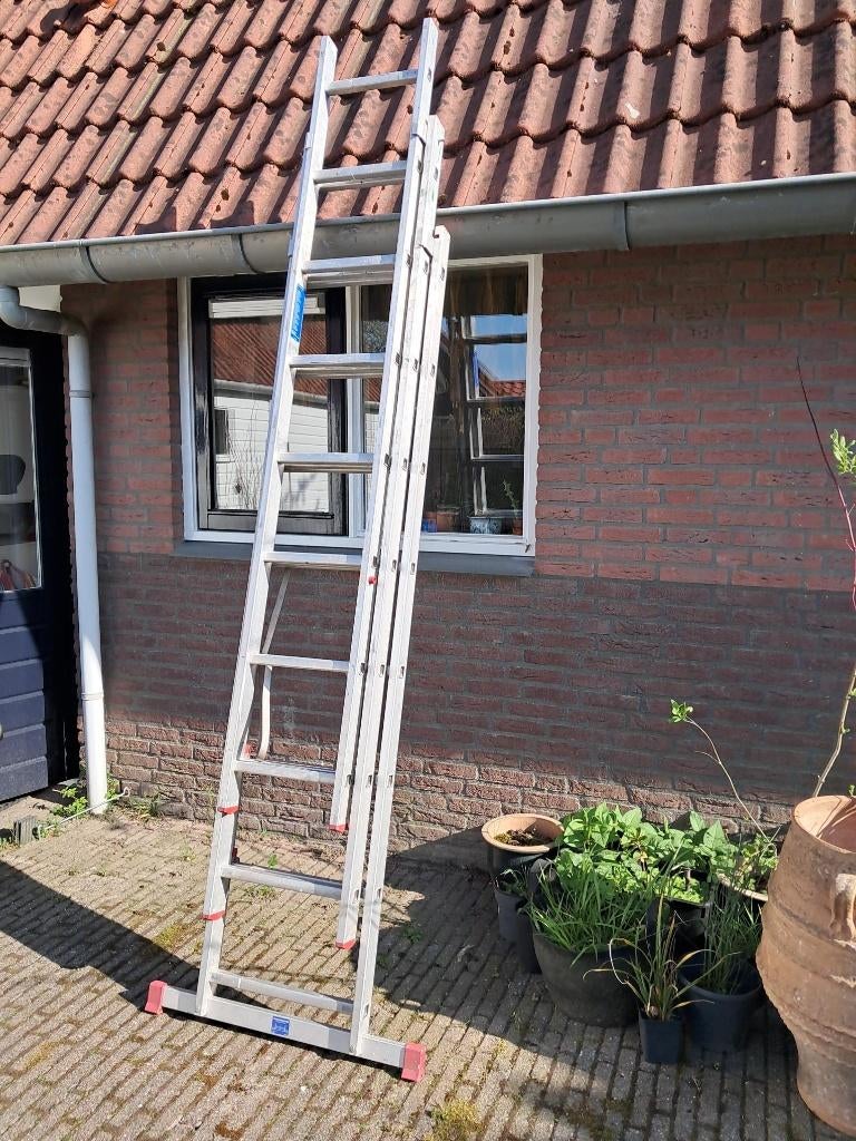 3 delige uitschuifbare ladder, Doe-het-zelf en Verbouw, Ladders en Trappen, Ophalen, Gebruikt, Ladder, Opvouwbaar of Inschuifbaar