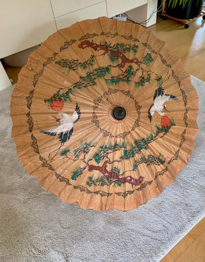 Handbeschilderd oosters parasol, vintage, Ophalen of Verzenden