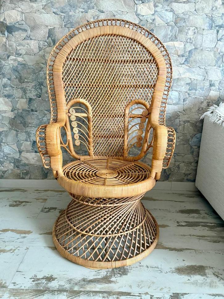 Prachtige pauwenstoel, Huis en Inrichting, Stoelen, Gebruikt, Eén, Riet of Rotan, Bruin, Ophalen
