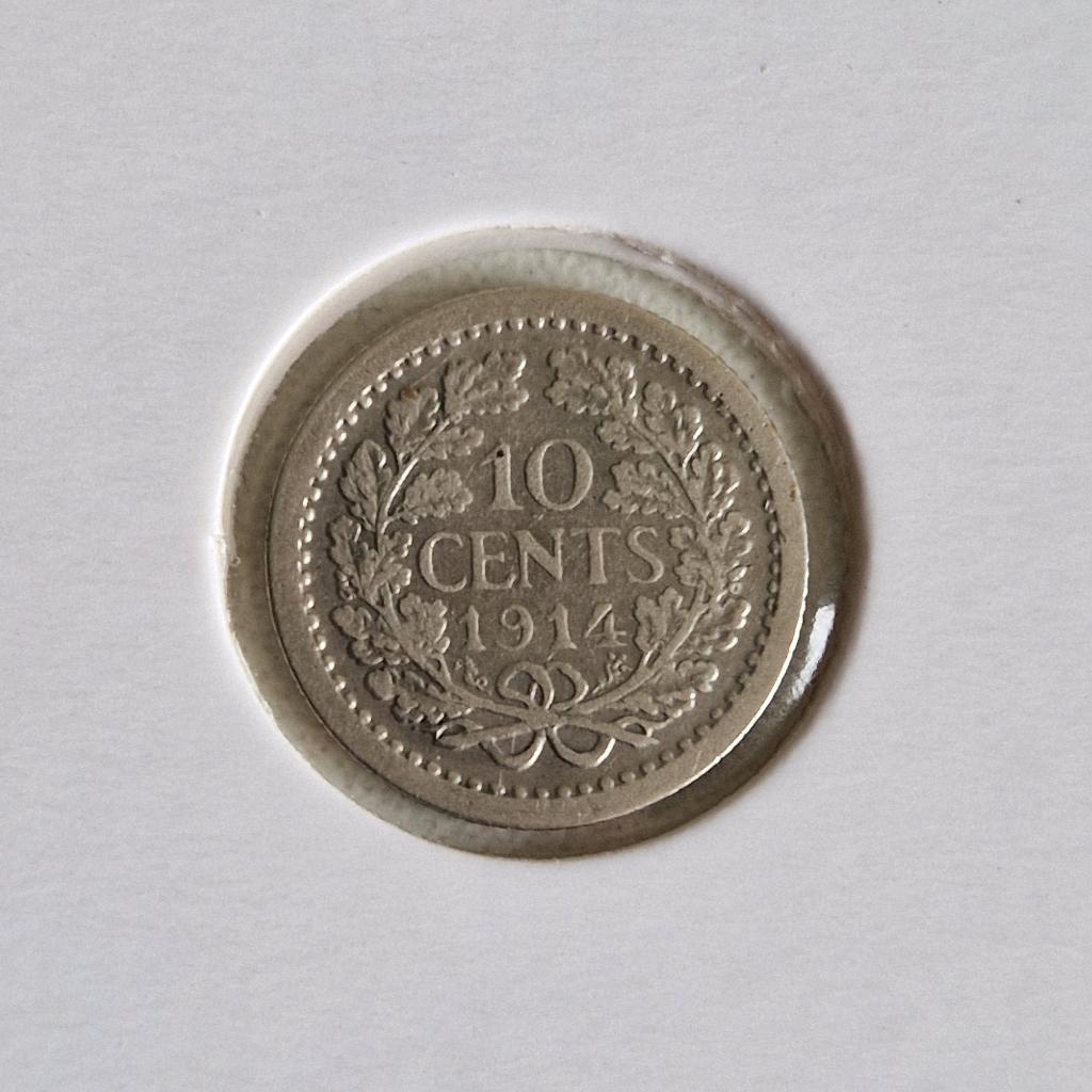 Negen zilveren dubbeltjes 1914-1941 Wilhelmina, Zilver, Ophalen of Verzenden, 10 cent, Koningin Wilhelmina