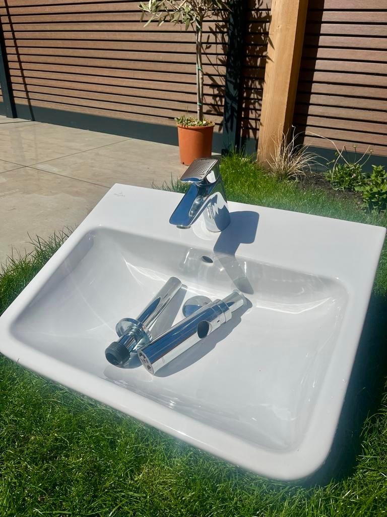 Villeroy & Boch wastafel met kraan en afvoer, Ophalen of Verzenden, Gebruikt, Chroom, Wastafel