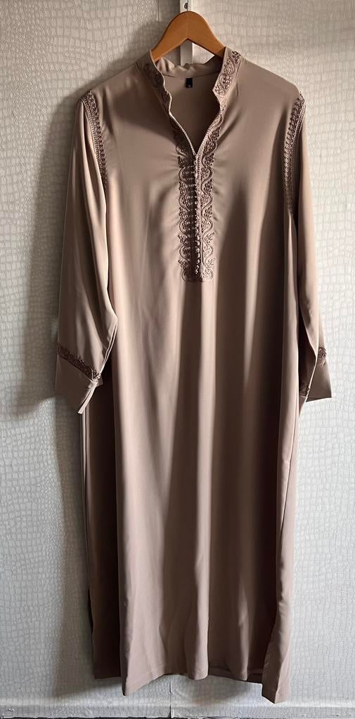 Beige lange jurk, abaya, kandoura, caftan, kaftan, Verzenden, Beige, Maat 46/48 (XL) of groter, Nieuw