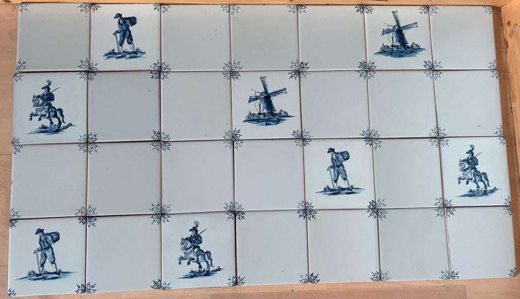 Oude Delfts blauwe wandtegel, 28 stuks, antiek, Antiek en Kunst, Ophalen