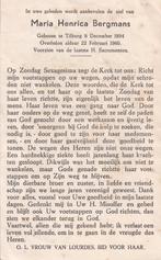 Bergmans Maria 1894 Tilburg 1960, Verzamelen, Ophalen of Verzenden, Bidprentje