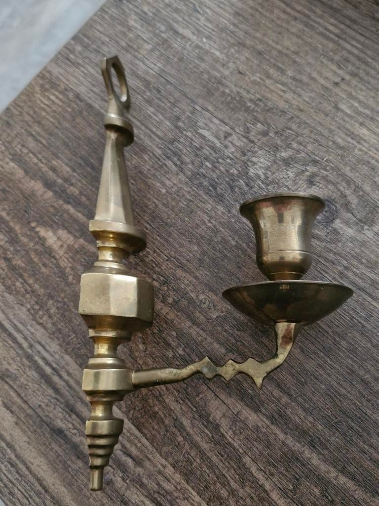 Messing wand kaarshouder, Antiek en Kunst, Antiek | Kandelaars, Ophalen of Verzenden, Koper of Brons