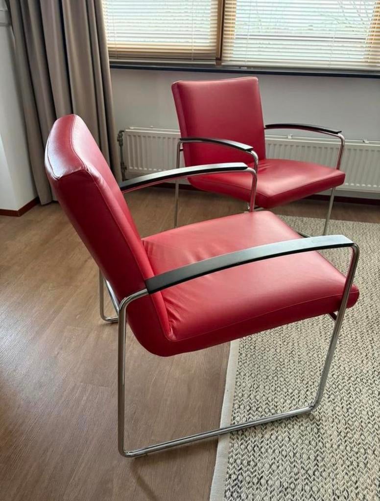 Leolux fauteuils, Huis en Inrichting, Stoelen, Zo goed als nieuw, Twee, Leer, Rood, Ophalen