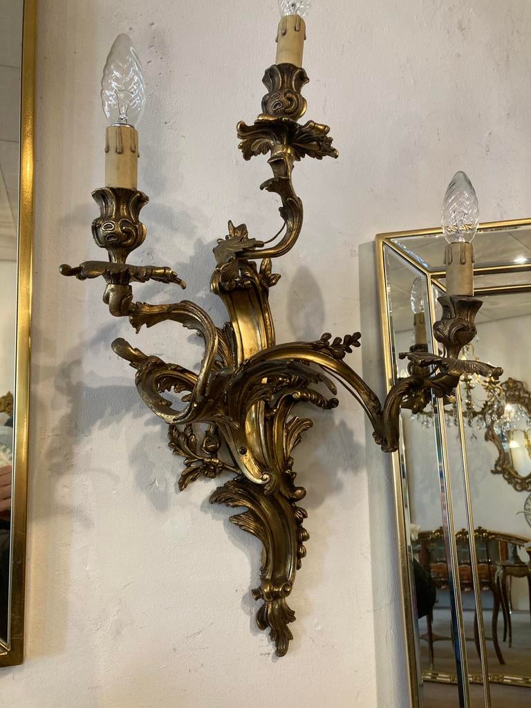 Koppel antieke bronzen grote wandluchters 60 cm hoog, Antiek en Kunst, Ophalen