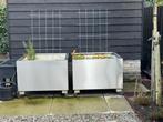 Set van 2 RVS plantenbakken met klimrek op wielen, Gebruikt, Balkon, Ophalen of Verzenden, Metaal