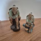 2 Mooie Aardenwerk Chinese Beeldjes (Mudman) - 12cm & 14cm, Ophalen of Verzenden, Gebruikt, Mens