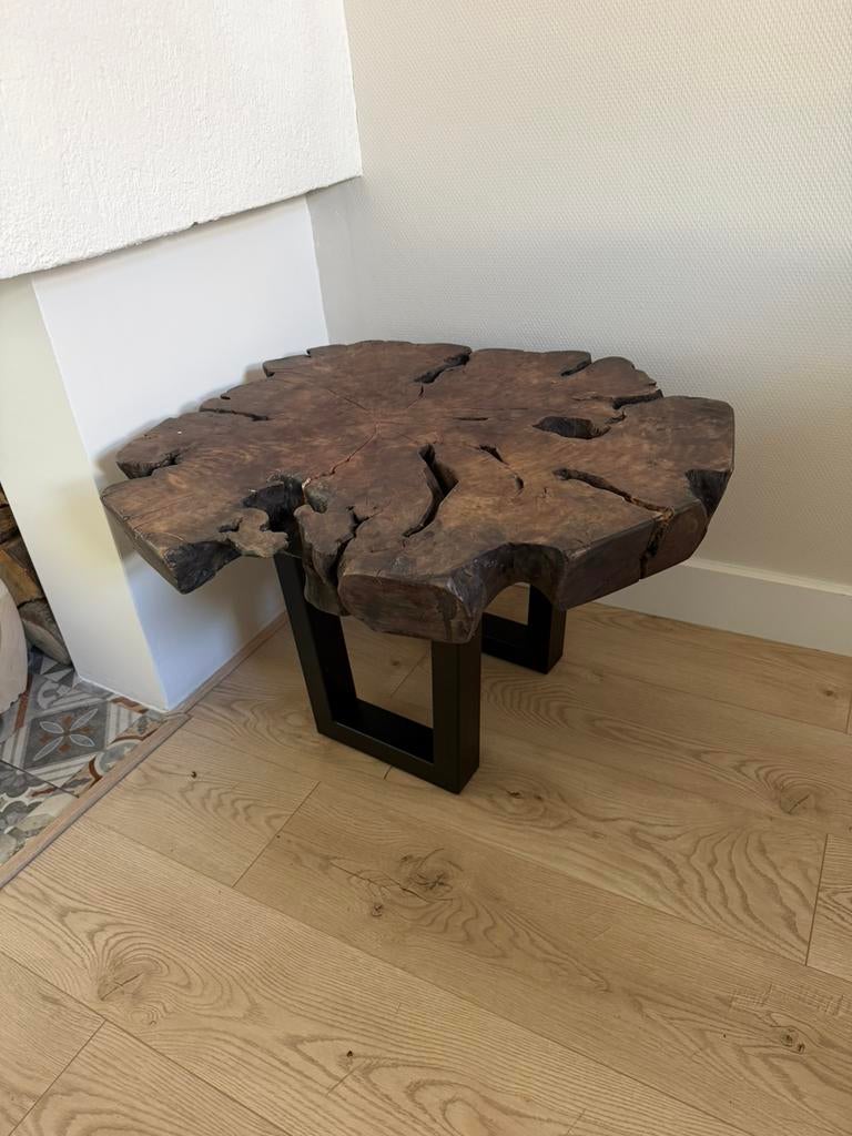 Bijzettafel boomstam, Huis en Inrichting, Tafels | Bijzettafels, Rond, Zo goed als nieuw, 75 cm of meer, Hout