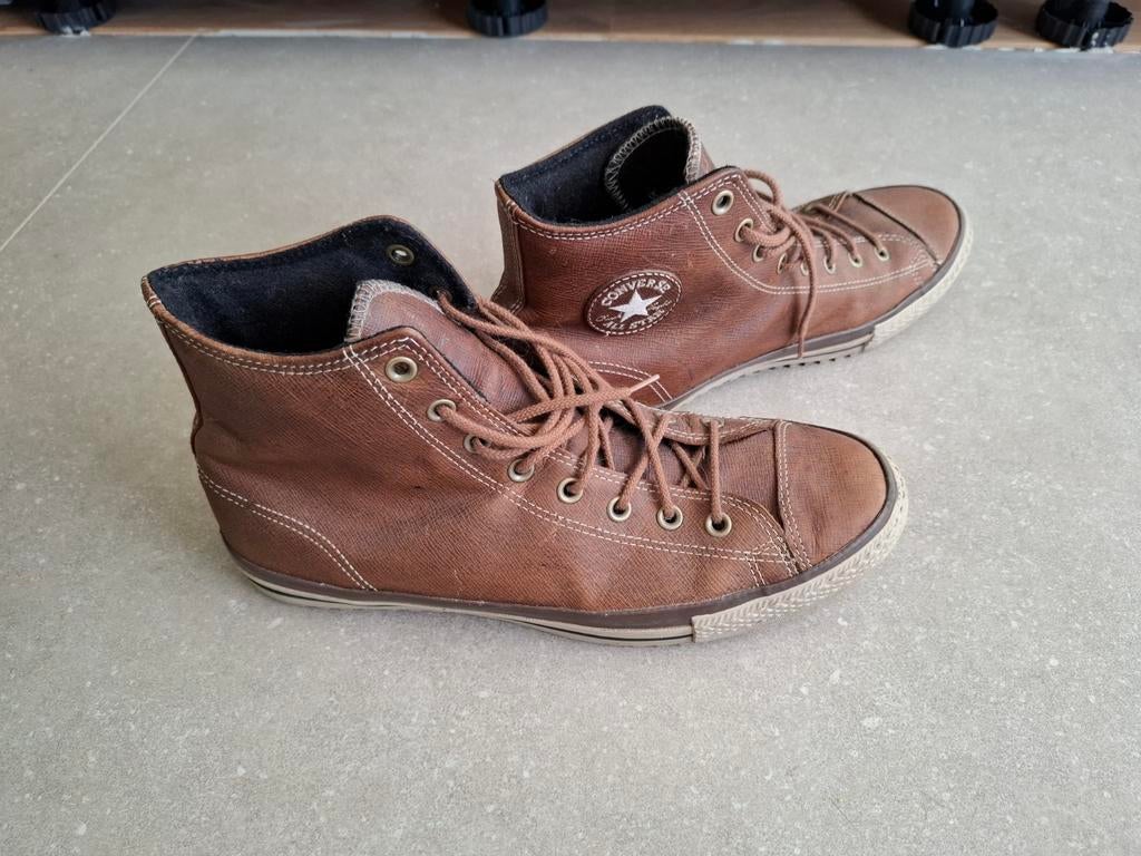 Converse All Star hoge leren sneakers - Maat 46, Bruin, Converse, Ophalen of Verzenden, Sneakers of Gympen