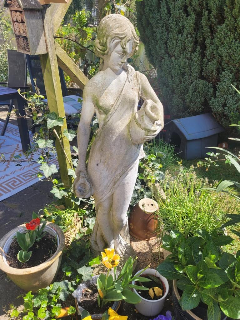 Klassiek Tuinbeeld Vrouw met Kruik - Steen, Tuin en Terras, Tuinbeelden, Gebruikt, Mensenbeeld, Steen, Ophalen