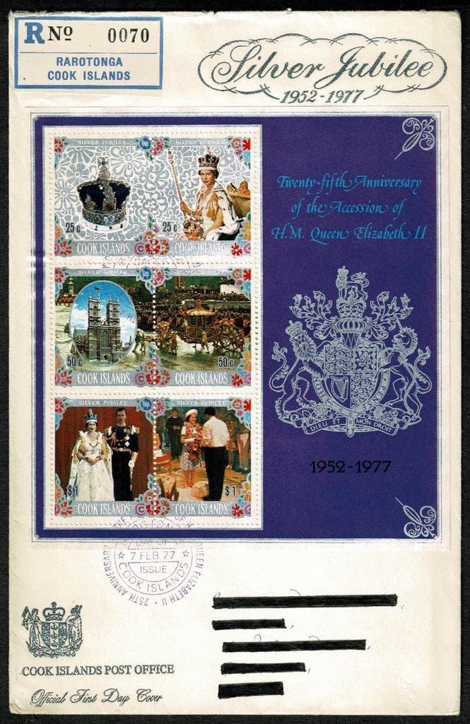 Royalty : Queen Elizabeth II - Silver Jubilee - FDC Cook Isl, Verzamelen, Ophalen of Verzenden, Gebruikt, Buitenland, Kaart, Foto of Prent