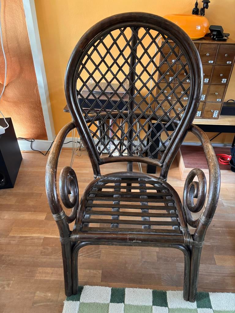 Rotan bamboo stoel Manou met originele bekleding, Ophalen of Verzenden