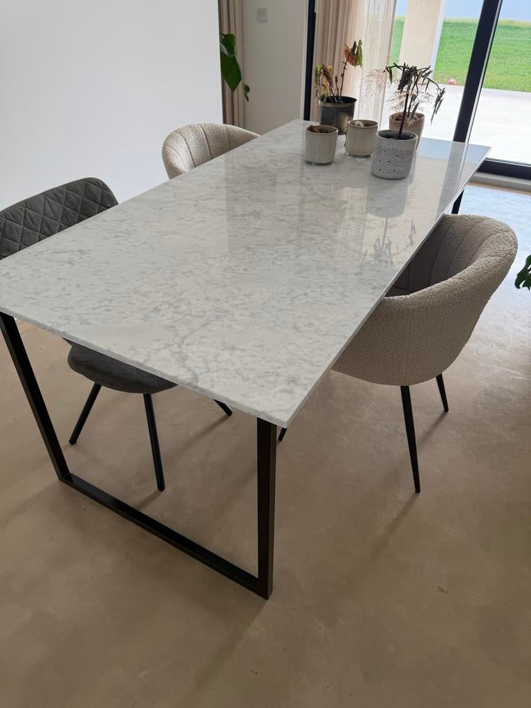 Marmeren eettafel, Huis en Inrichting, Tafels | Eettafels, Ophalen, Gebruikt, 50 tot 100 cm, Vier personen