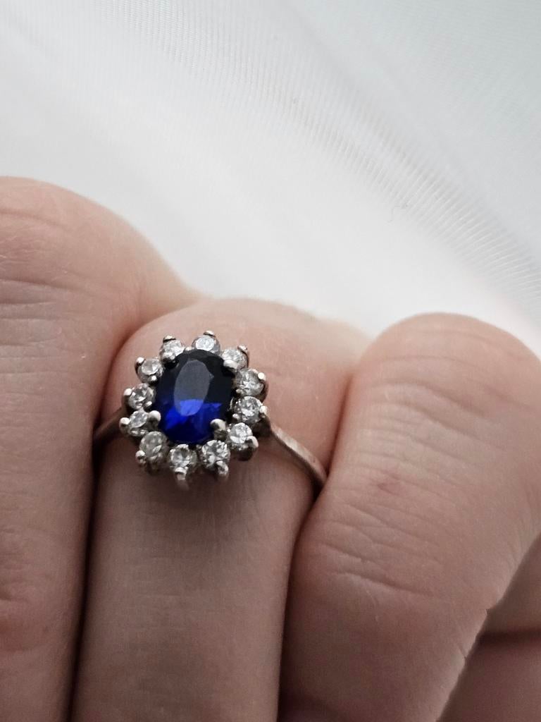 Sterling zilveren diana ring met blauwe zirkonia, Blauw, Ophalen of Verzenden, Dame, Kleiner dan 17