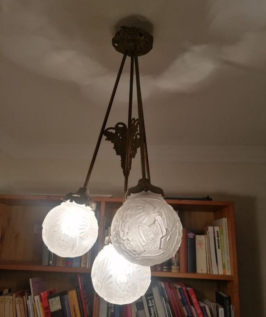Art Deco Bolvormige lampen Muller & Freres gesigneerd, Huis en Inrichting, Lampen | Hanglampen, Ophalen, Minder dan 50 cm