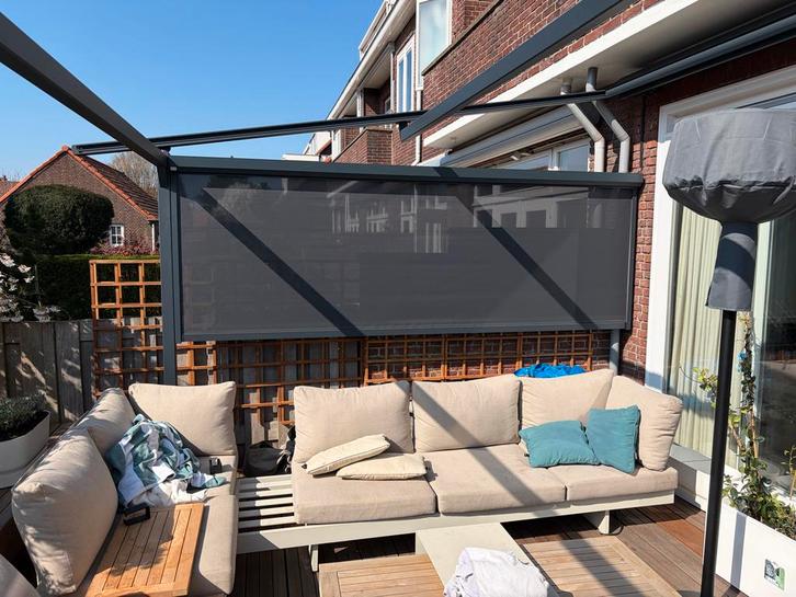 Zonnescherm antraciet 400x100cm met Somfy motor, Tuin en Terras, Zonneschermen, Zo goed als nieuw, Screen, Minder dan 150 cm, 250 cm tot 450 cm