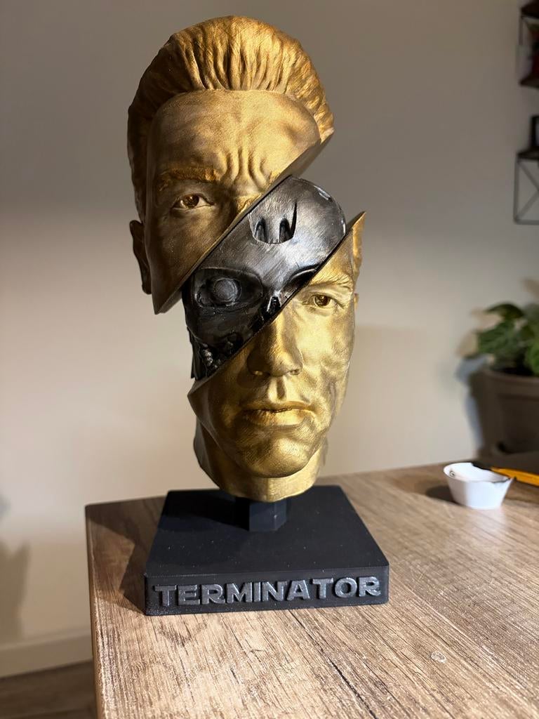 3D Geprinte en Geschilderde Terminator T-800 Buste, Buste, Kunststof, Ophalen of Verzenden, 20 - 50 cm