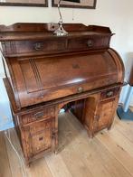 Antiek rolluikbureau van eikenhout met groen leer, Ophalen