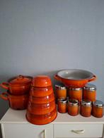 Emaille Dru orange gevlamd setprijs €99.00, Antiek en Kunst, Antiek | Emaille, Ophalen of Verzenden