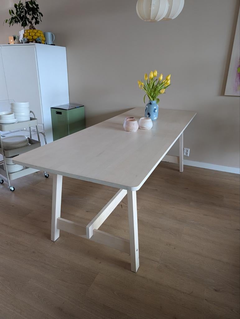 IKEA eettafel massief berkenhout - 220x80 cm, Ophalen, 200 cm of meer, 50 tot 100 cm, Zo goed als nieuw