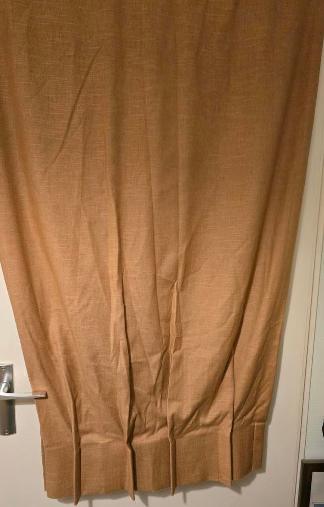 Camel kleurig gordijn, 202 breed, lang 264, 19 haken, Ophalen of Verzenden, Zo goed als nieuw, 200 cm of meer, 200 cm of meer