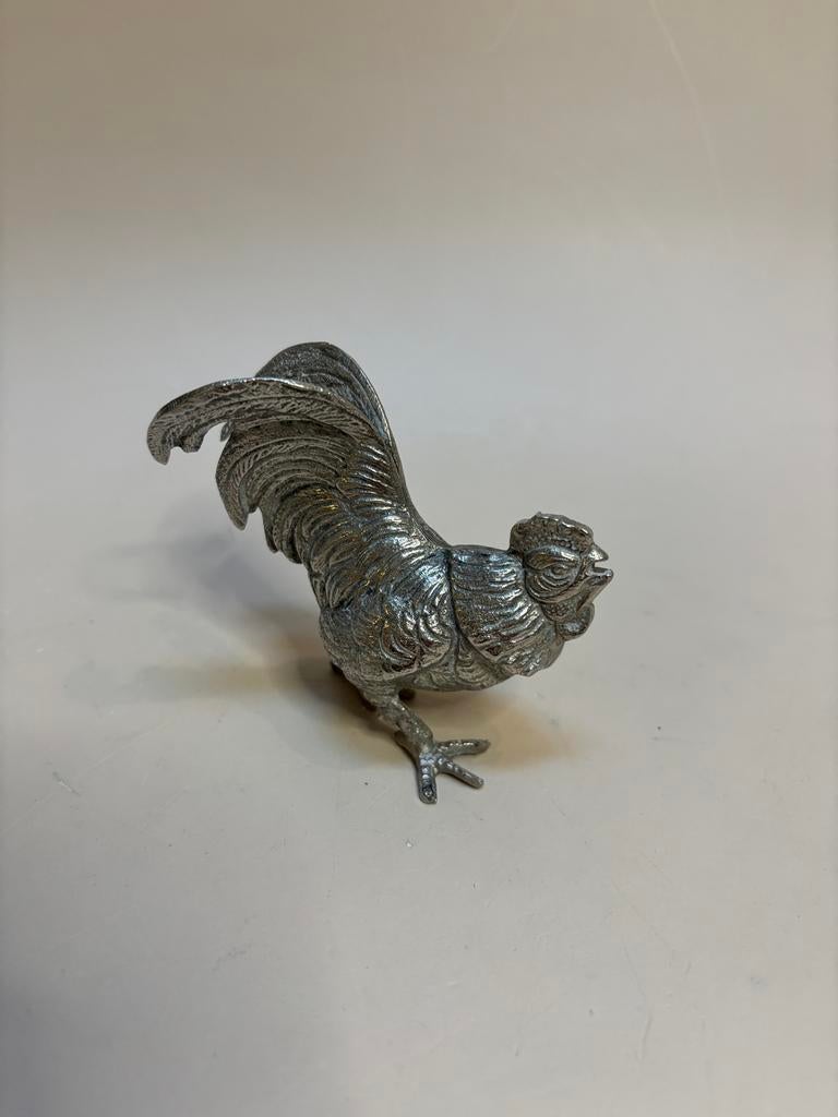 Verzilverde kemphaan vechtende haan, Antiek en Kunst, Ophalen of Verzenden