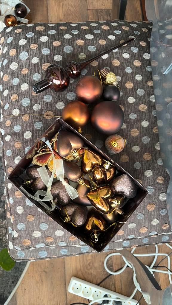 Kerstboomdecoraties bruin/goudbruin, Diversen, Kerst, Gebruikt, Ophalen