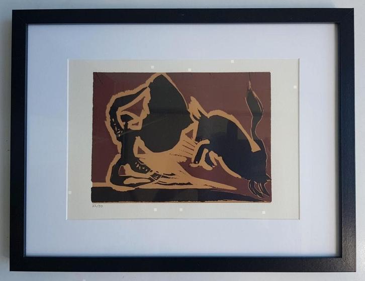 Picasso Bull Charging a Capa Linocut Genummerd, Antiek en Kunst, Kunst | Litho's en Zeefdrukken, Ophalen of Verzenden