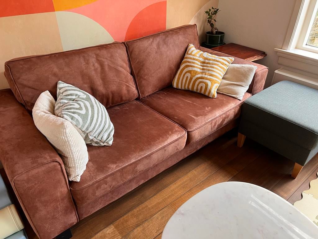 Comfortabele luxe 3-zitsbank cognac, Ophalen, Gebruikt, Driepersoons, 75 tot 100 cm