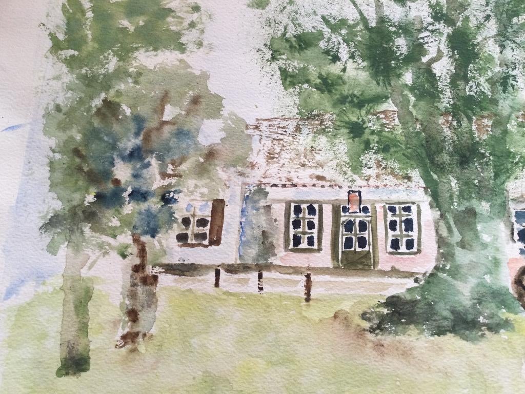 Aquarel van dorpsgezicht Blaricum, Antiek en Kunst, Ophalen of Verzenden