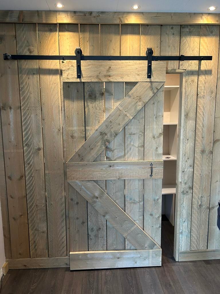 Steigerhouten schuifdeur/ loftdeur, Ophalen, 80 tot 100 cm, Binnendeur, Zo goed als nieuw