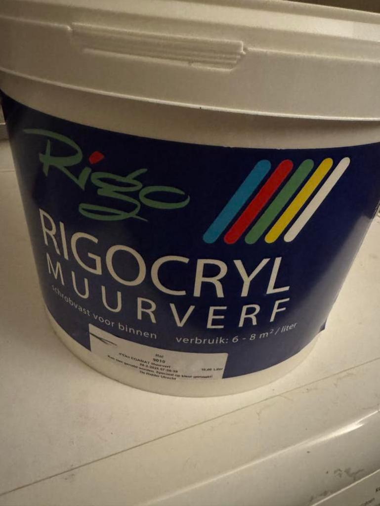 Wit Rigo Muurverf 10 liter RAL 9010, Doe-het-zelf en Verbouw, Verf, Beits en Lak, Ophalen, Wit, Nieuw, Verf