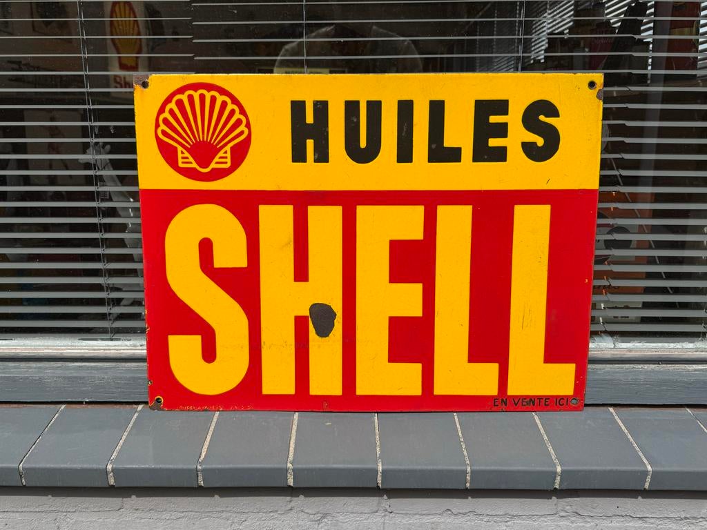 Vintage Shell Emaille Reclamebord - Huiles Shell, Ophalen of Verzenden