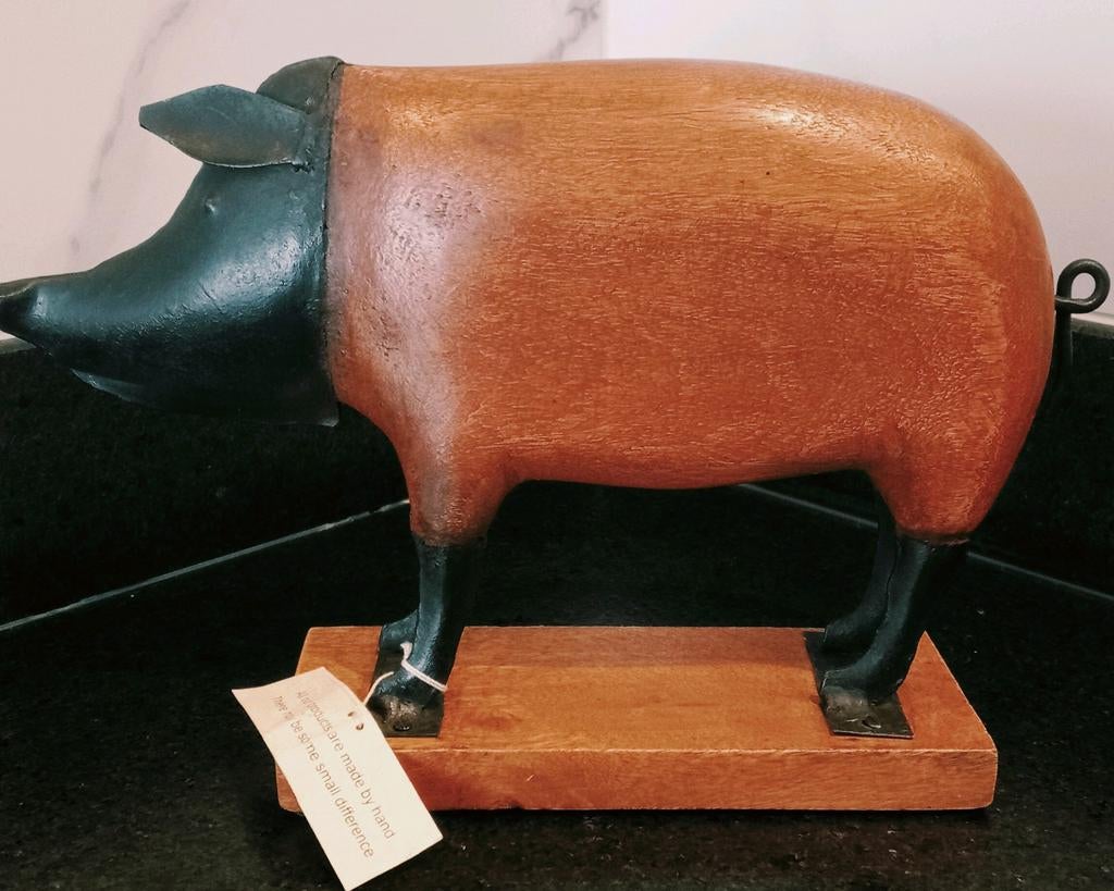 Houtsnijwerk Varken met Metaal - Holland Collection, Antiek en Kunst, Houtsnijwerk, Art deco, Ophalen of Verzenden, 20 - 50 cm