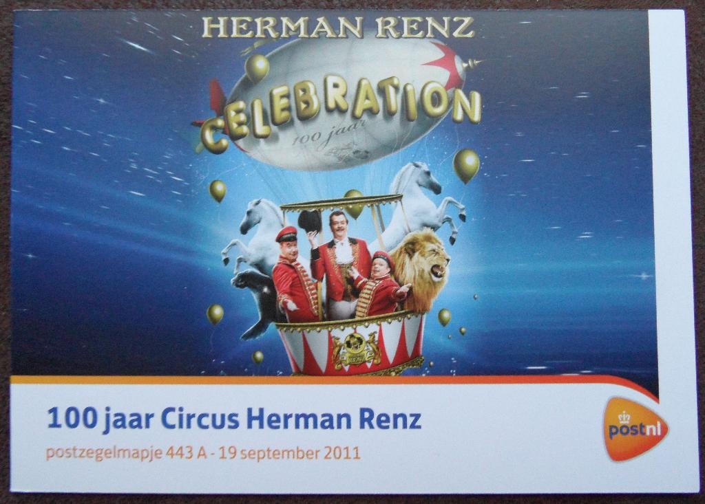 Postzegelmapje 443A – 100 jaar circus Herman Rens, Ophalen of Verzenden, Postfris