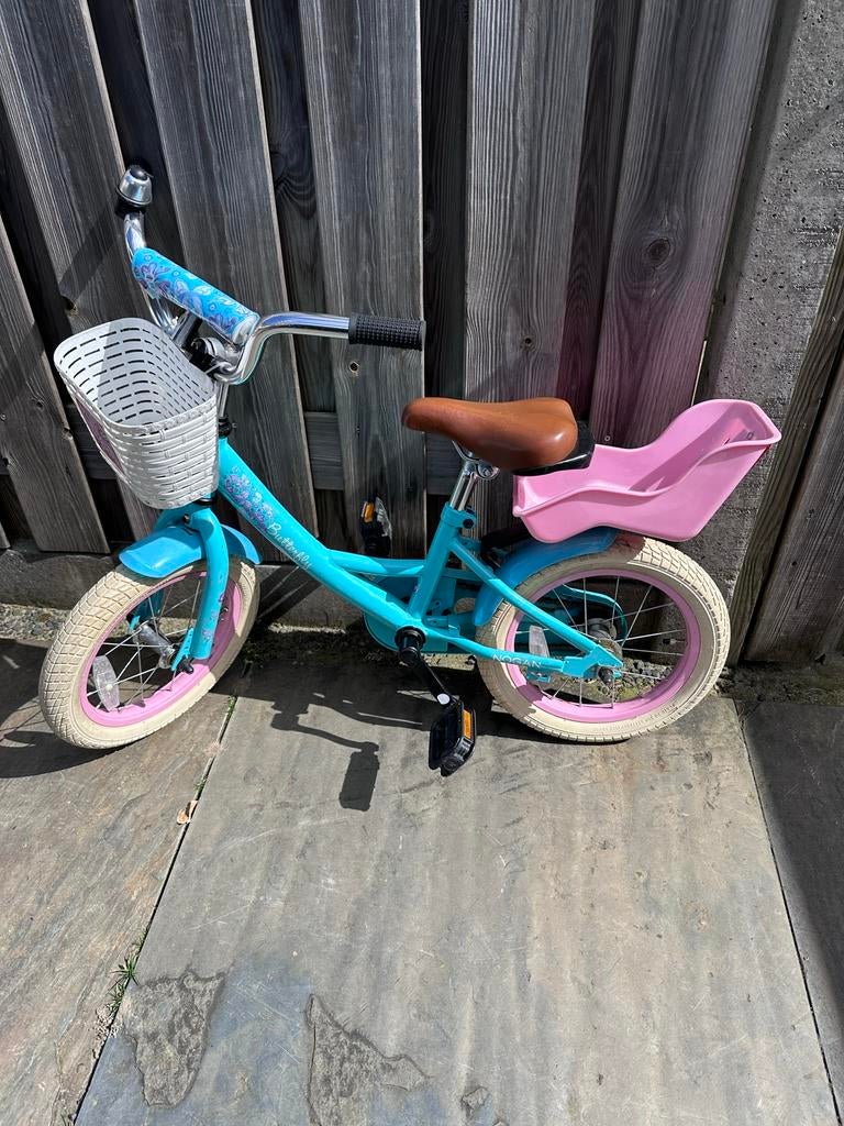 Kinderfiets 14 inch met mandje en poppenstoeltje, Ophalen of Verzenden, Gebruikt, Minder dan 16 inch
