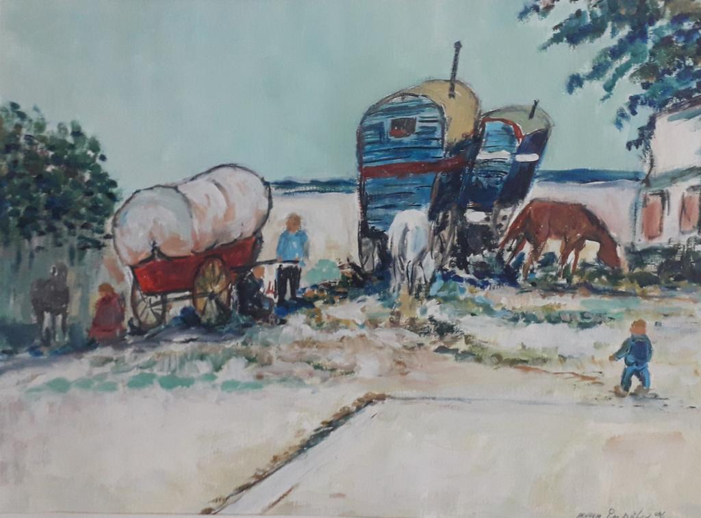 LANDSCHAP>PAARDEN>WOONWAGENS>FIGUREN🎨NAAR VINCENT VAN GOGH, Antiek en Kunst, Ophalen of Verzenden