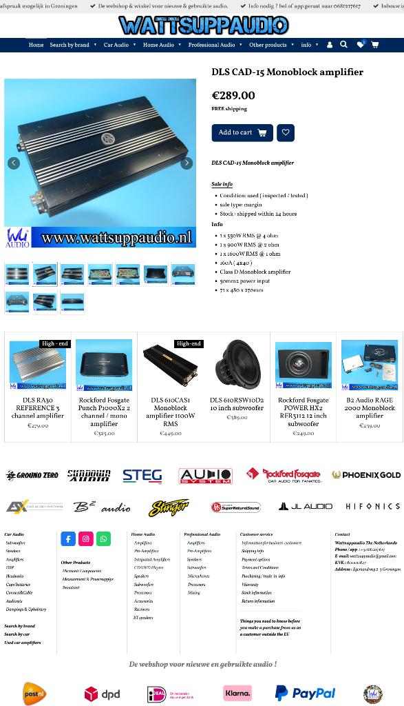 DLS CAD-15 Monoblok versterker 1600W RMS, Auto diversen, Autospeakers, Gebruikt, Info@optimount.nl, Ophalen of Verzenden, Anholtseweg 48A 7091 HB DINXPERLO