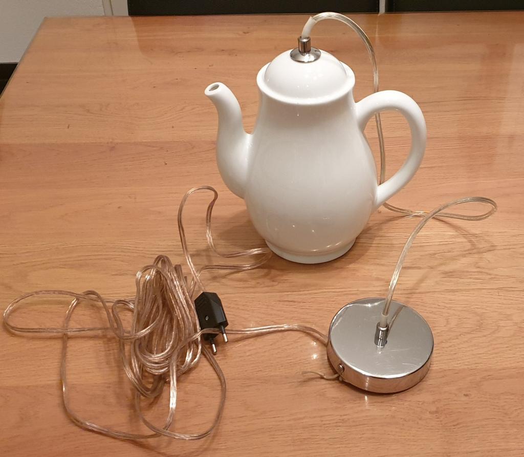 Witte koffiekan hanglamp, Gebruikt, Ophalen of Verzenden, Glas, Minder dan 50 cm